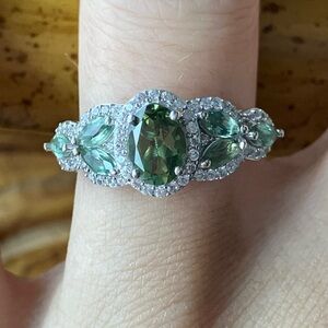 Natural Pine Apatite Sterling Silver Art Deco Ring Size 6